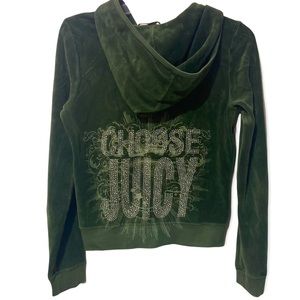 Juicy Couture Y2K Velour Tracksuit Jacket Army Green ‘Choose Juicy’ Size Medium